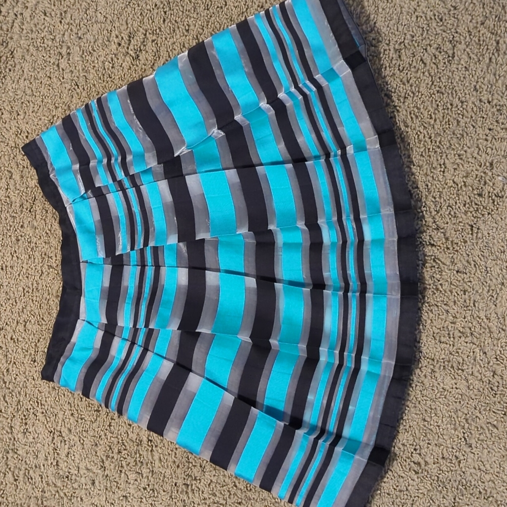 Beautiful pleated A-line mini skirt size 12,  Turquoise, gray and black stripes